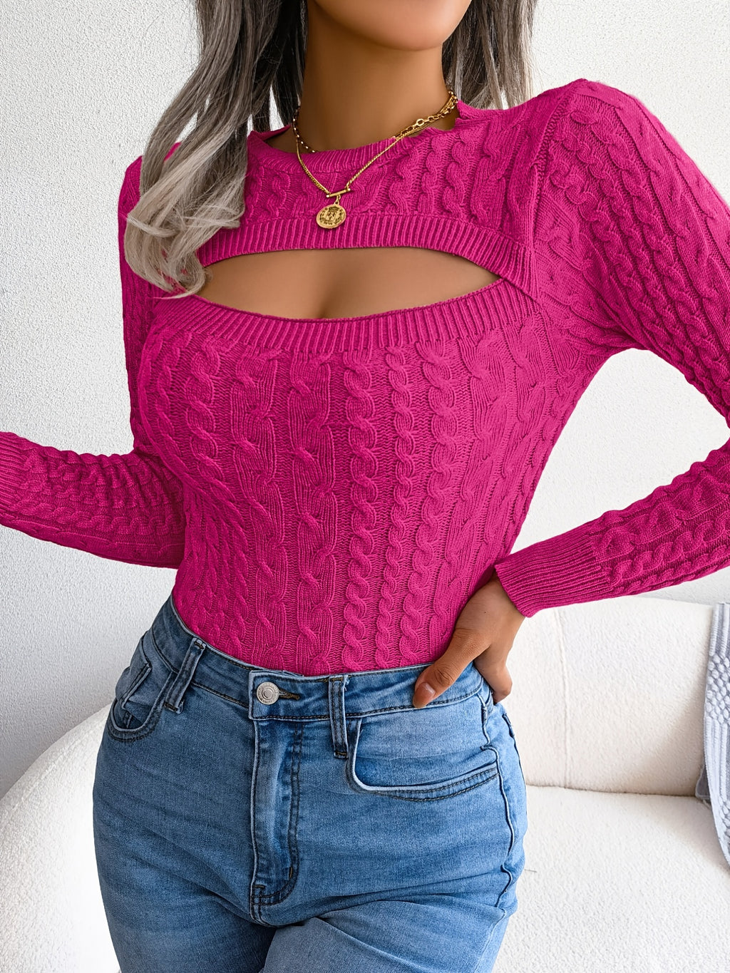 Women's Long Sleeve Hollow Sweater