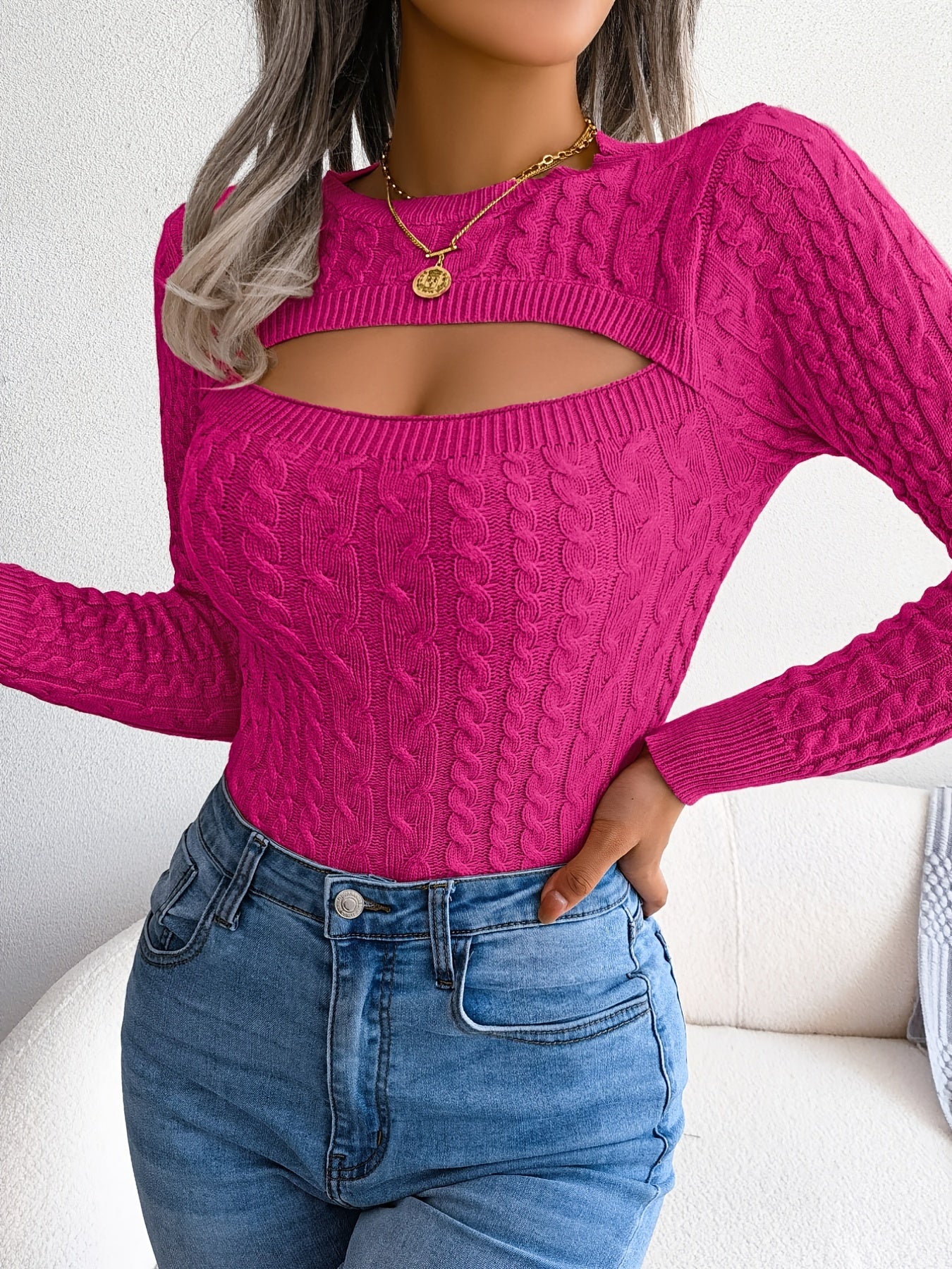 Women's Long Sleeve Hollow Sweater