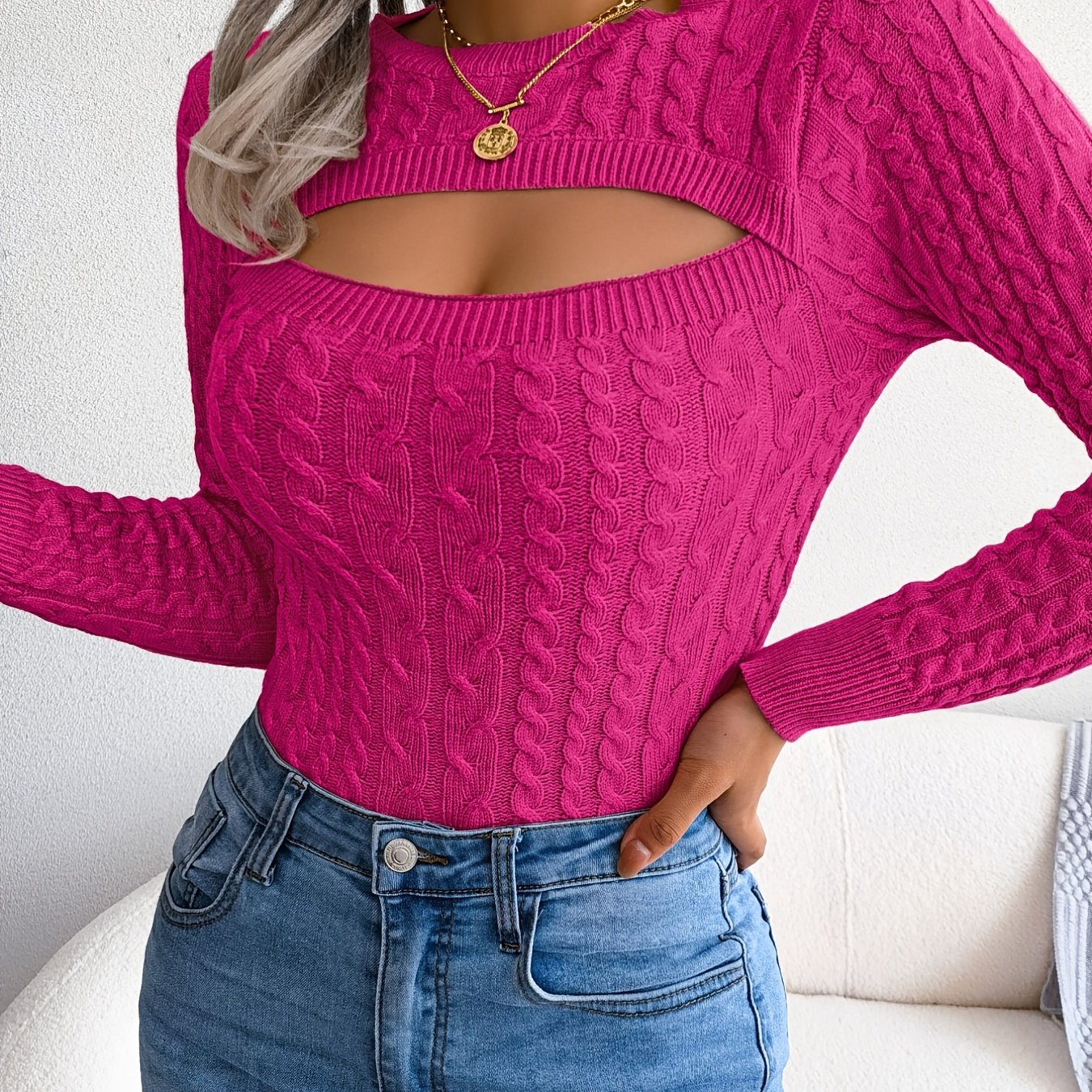 Women's Long Sleeve Hollow Sweater