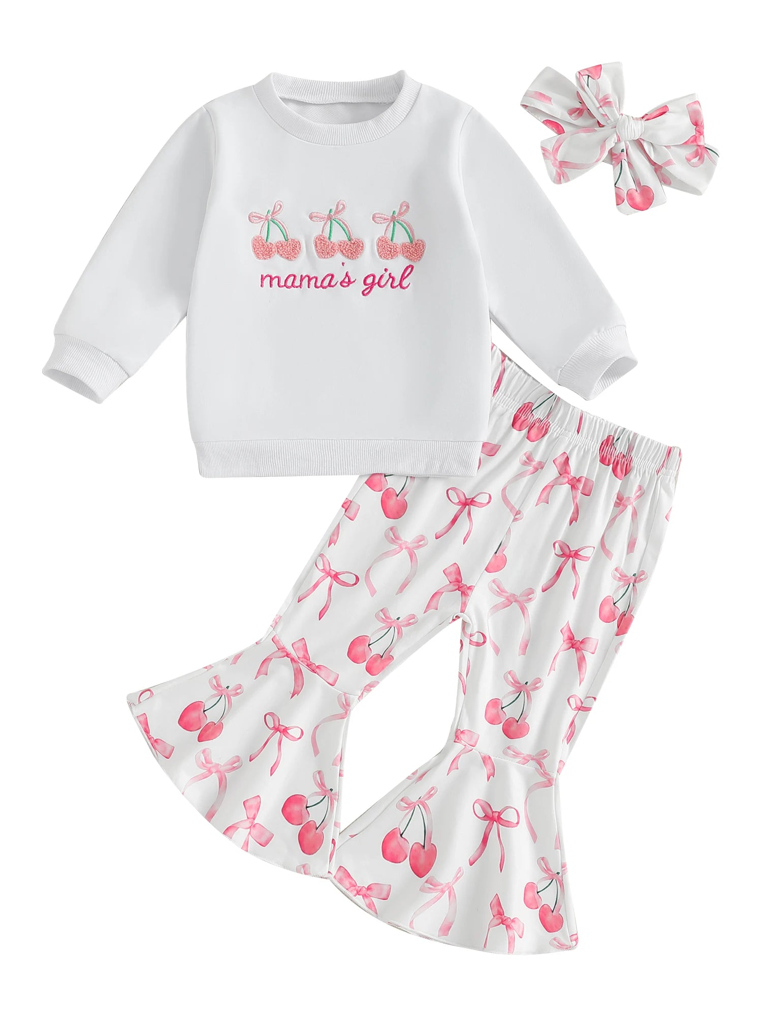 Toddler Girls Adorable Clothing Set with Cherry Embroidery