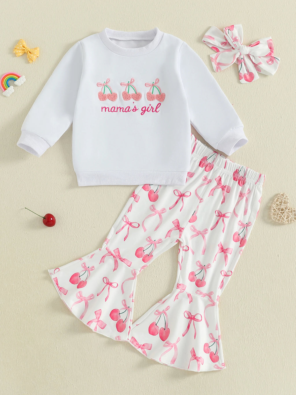 Toddler Girls Adorable Clothing Set with Cherry Embroidery