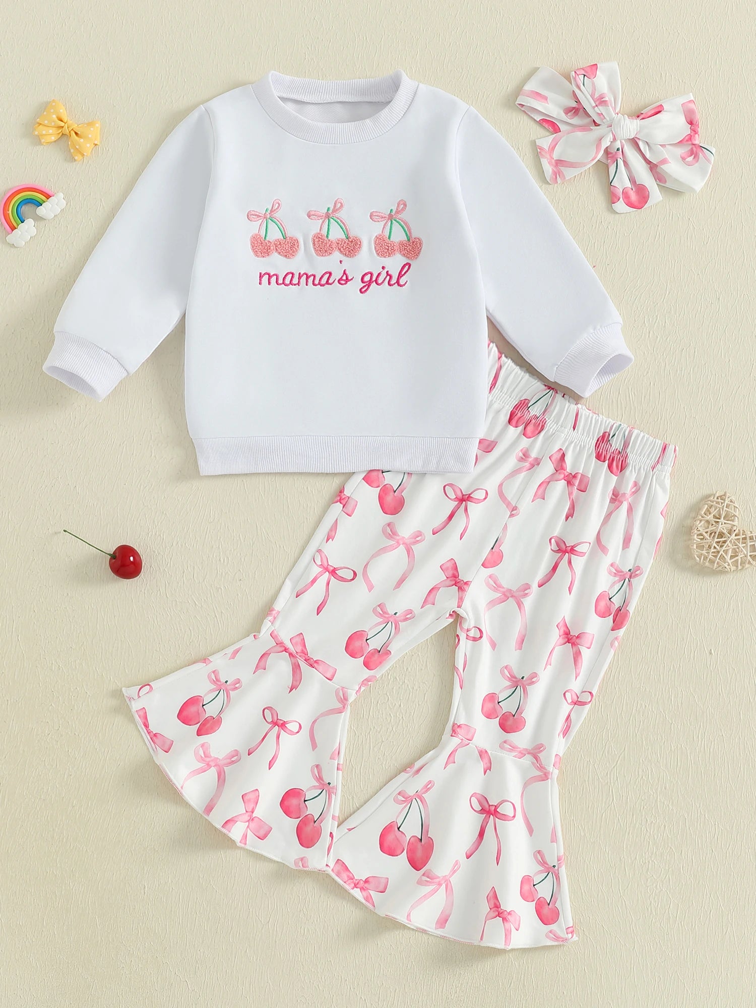 Toddler Girls Adorable Clothing Set with Cherry Embroidery