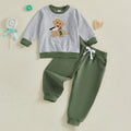 Boys 2-Piece Set Stylish Striped Embroidery Dog Sweatshirt