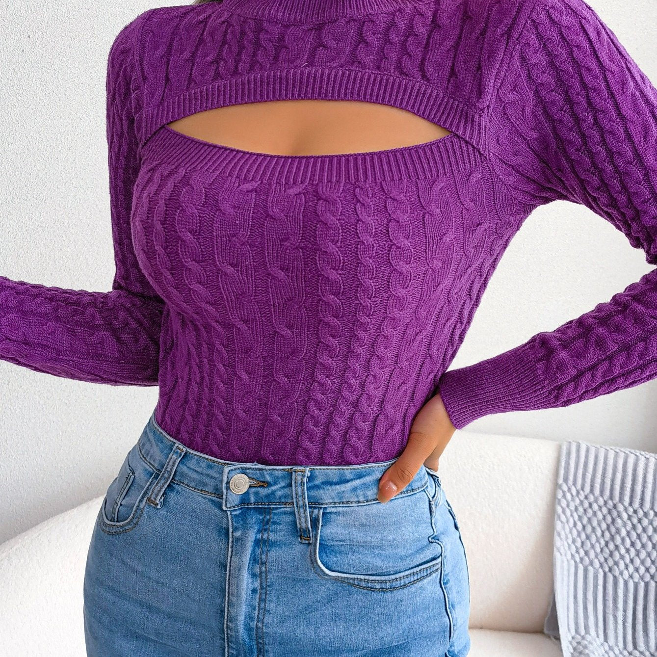 Women's Long Sleeve Hollow Sweater