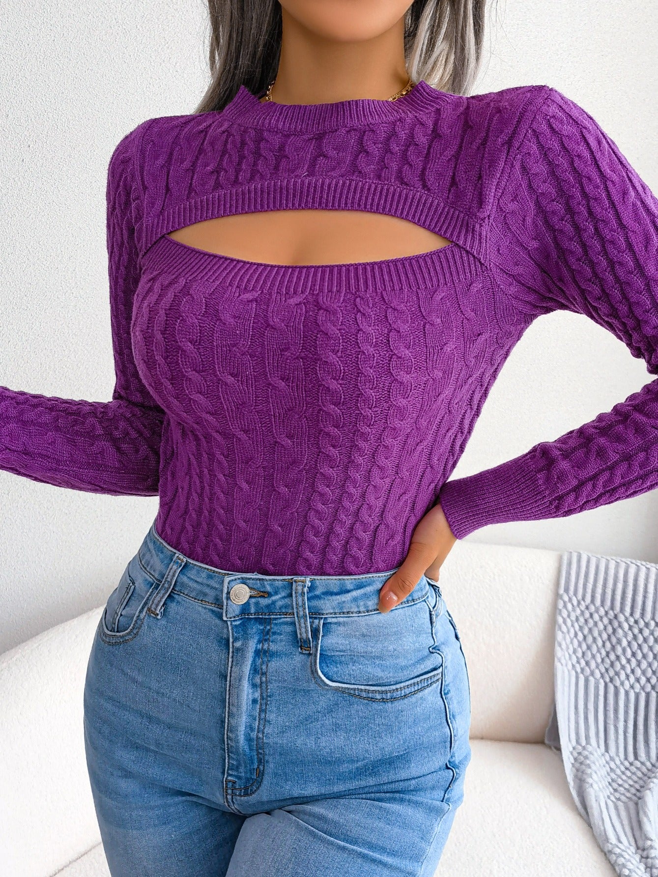 Women's Long Sleeve Hollow Sweater